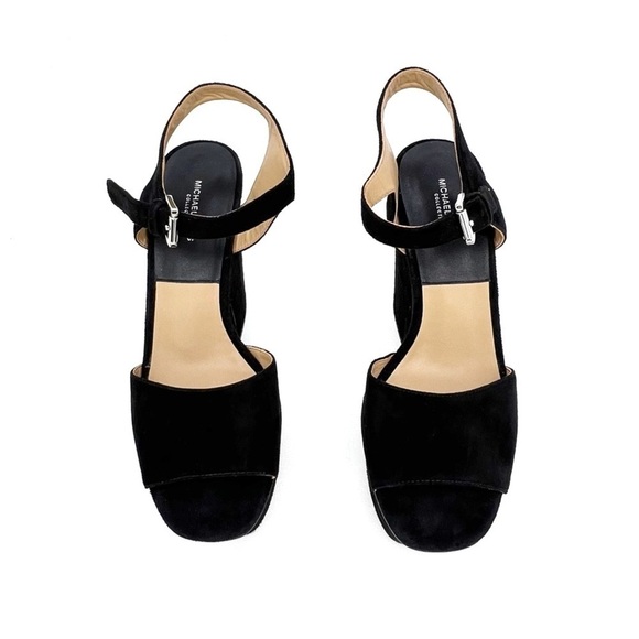 Michael Kors Collection Harley Platform Sandal Chunky Heels Black Suede Size 7.5 - Picture 7 of 10